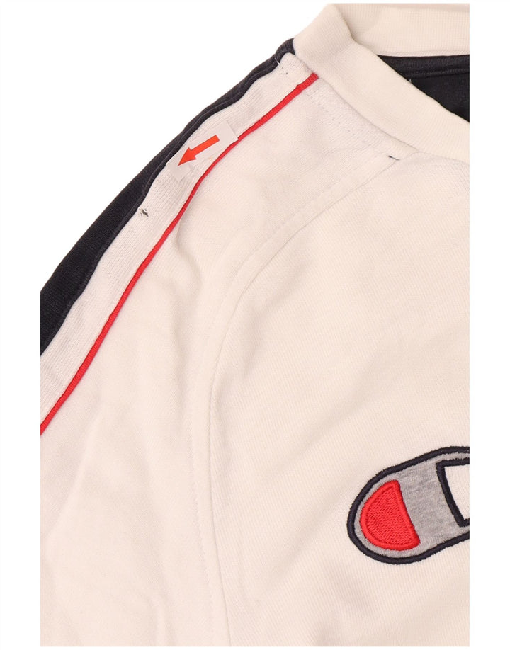 Felpa grafica da uomo Champion, maglione color block bianco medio