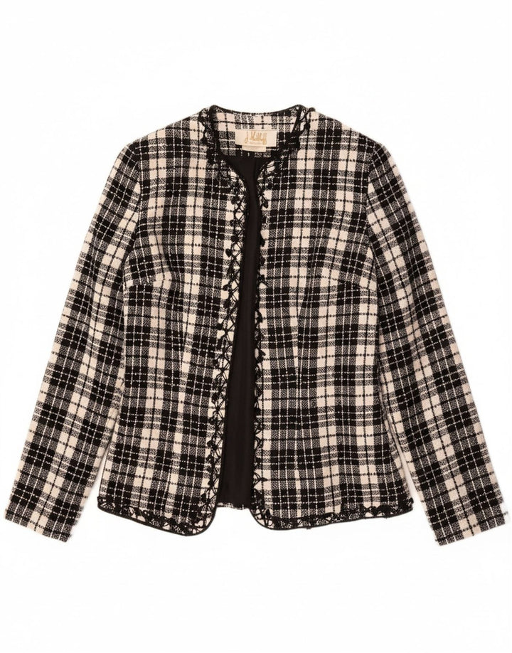JOSEPH RIBKOFF Womens Open Blazer Jacket UK 14 Medium Black Check Acrylic Vintage Joseph Ribkoff and Second-Hand Joseph Ribkoff from Messina Hembry 