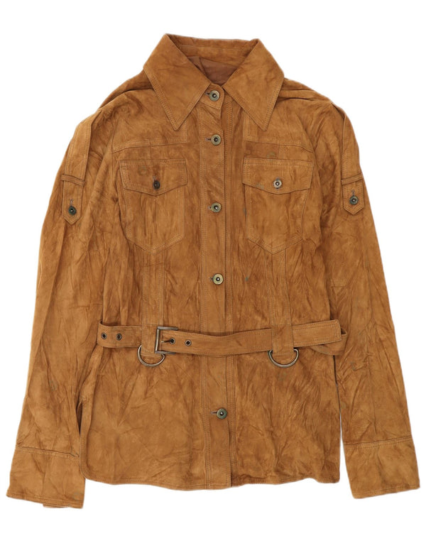 Giacca militare da donna in pelle scamosciata VINTAGE IT 42 in pelle marrone medio
