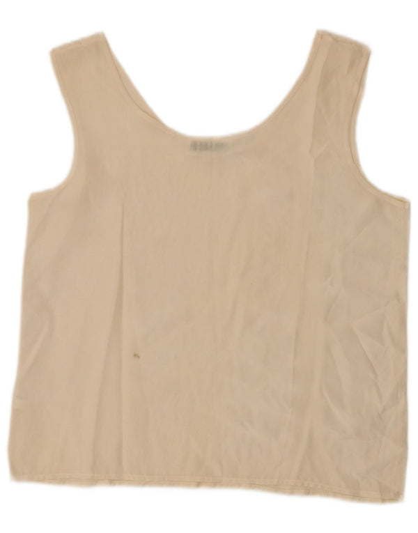 Top camicetta senza maniche vintage da donna UK 14 grande seta beige