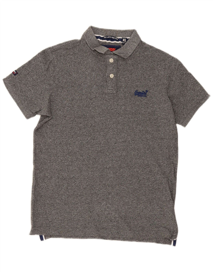 Polo da uomo Superdry XL in cotone chiazzato grigio
