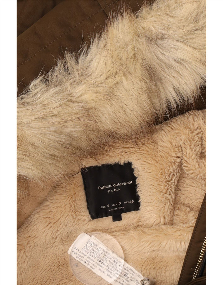 Giacca Parka Sherpa oversize Trafaluc da donna Zara UK 10 piccola marrone
