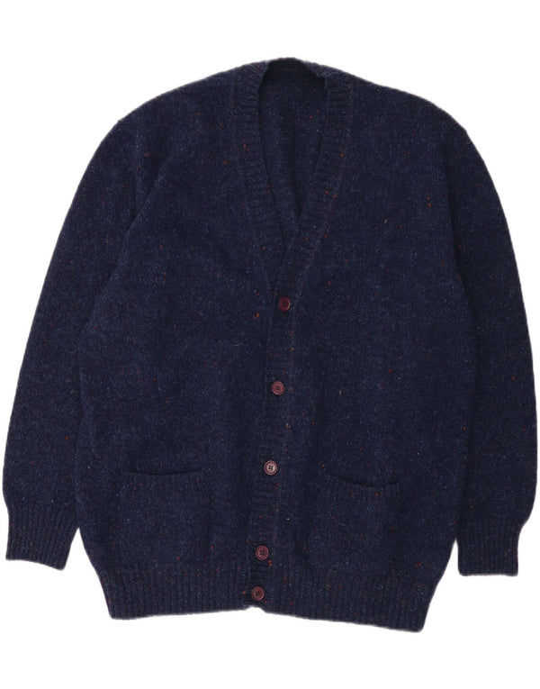 Maglione cardigan da uomo vintage XL in lana screziata blu navy