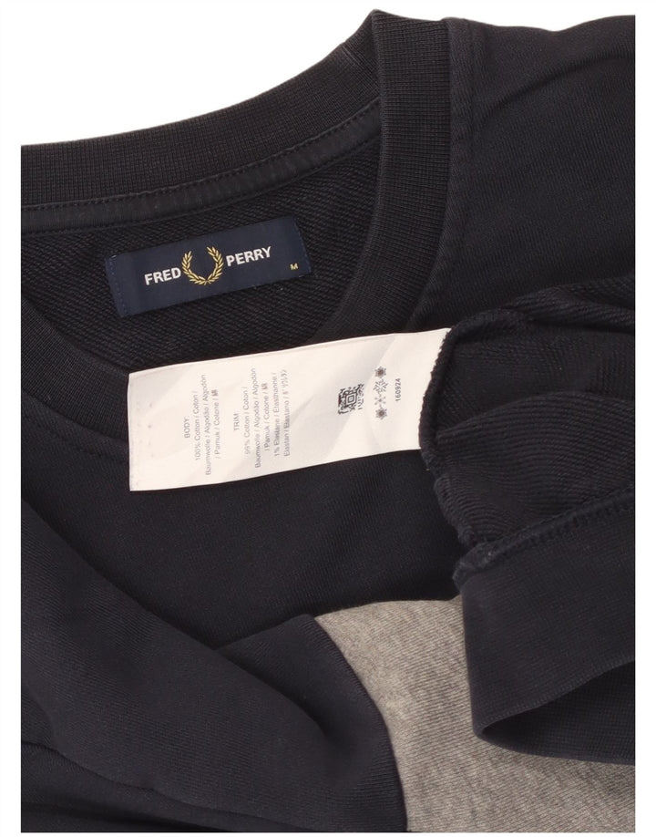 FRED PERRY Felpa da donna Maglione UK 14 Medium Blu Navy Colourblock