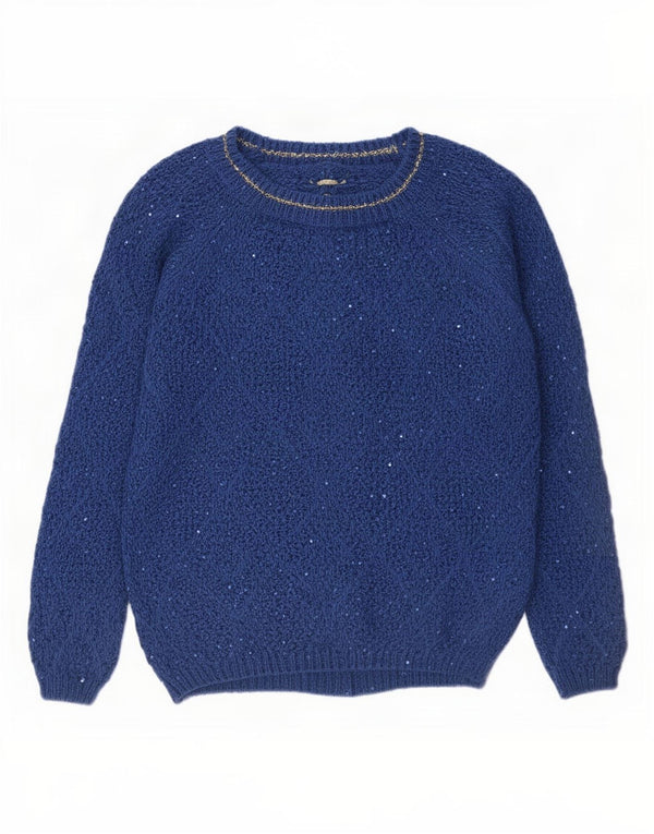 Maglione maglione vintage da donna con scollo a barca UK 16 grande blu