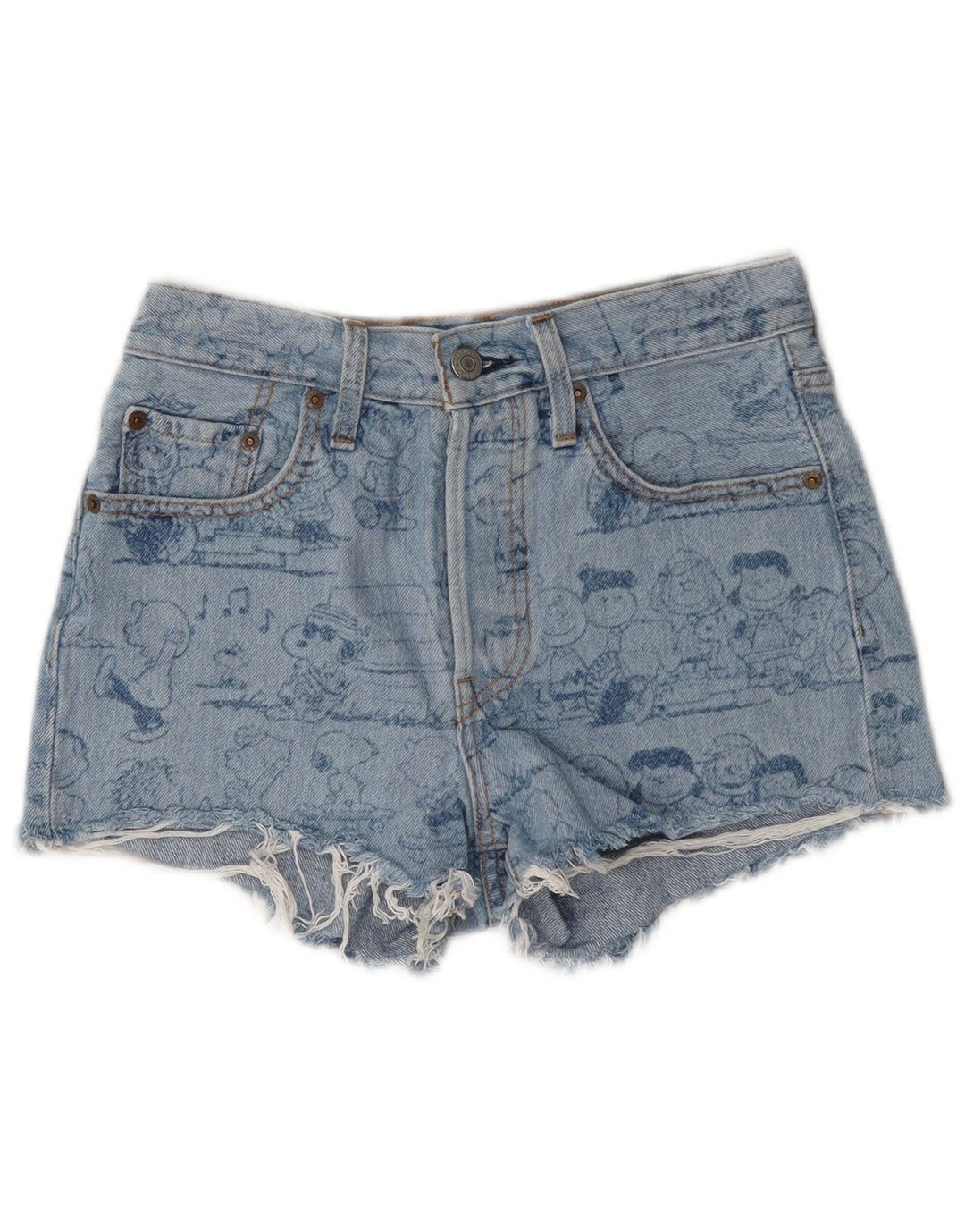 Pantaloncini di jeans con grafica Peanuts da donna Levi's W24 XS in cotone blu