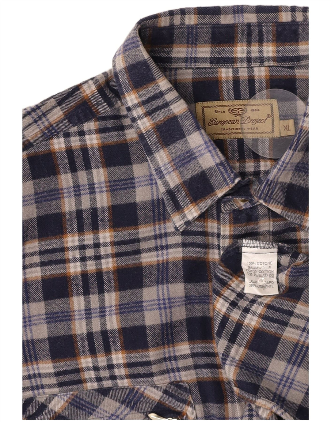 PROGETTO EUROPEO Camicia da uomo in flanella XL in cotone a quadri blu navy