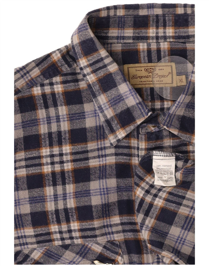 PROGETTO EUROPEO Camicia da uomo in flanella XL in cotone a quadri blu navy