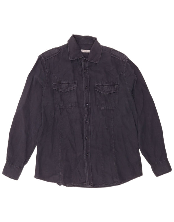 Camicia Militare Uomo Trussardi Large in Lino Blu Navy