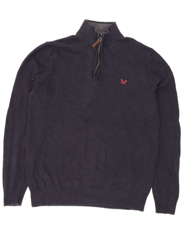 Crew Clothing Maglione da uomo con collo con zip, cotone medio blu navy