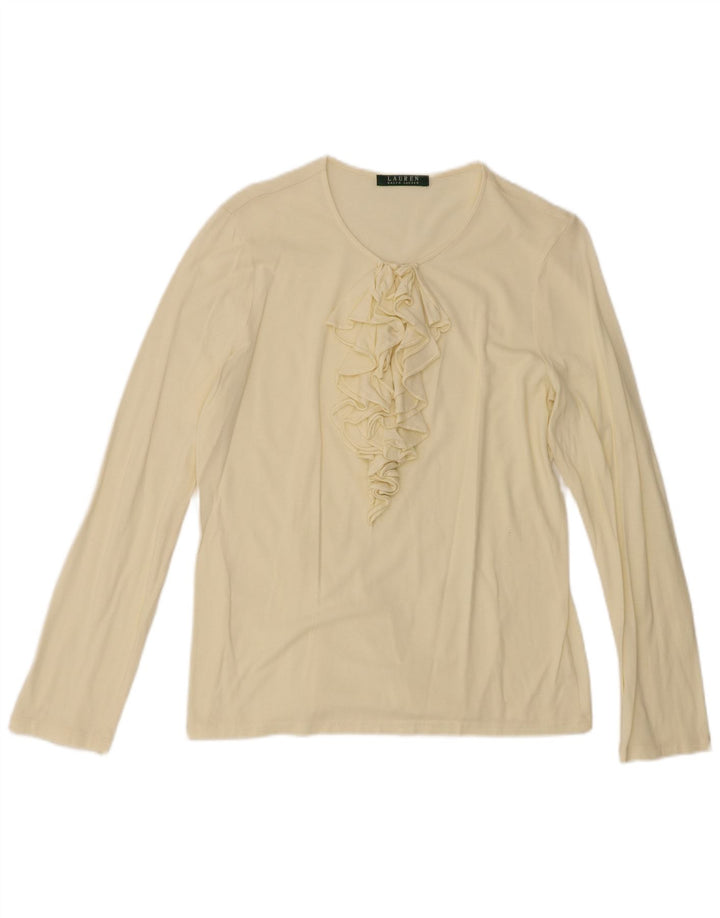 Ralph Lauren Top da donna con volant sul davanti manica lunga UK 12 Giallo medio