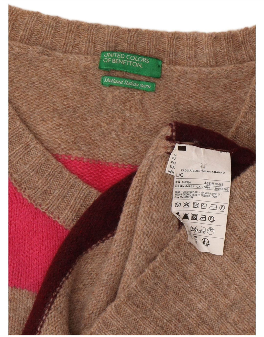Maglione cardigan da donna Benetton UK 16 lana a righe grigie grandi