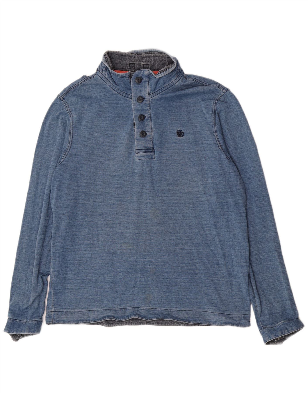 Felpa da uomo con collo abbottonato Fat Face, maglione grande, cotone gessato blu