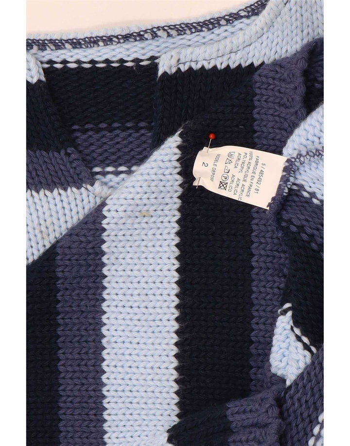 Maglione vintage da donna con scollo a V UK 12 a righe multicolori medie