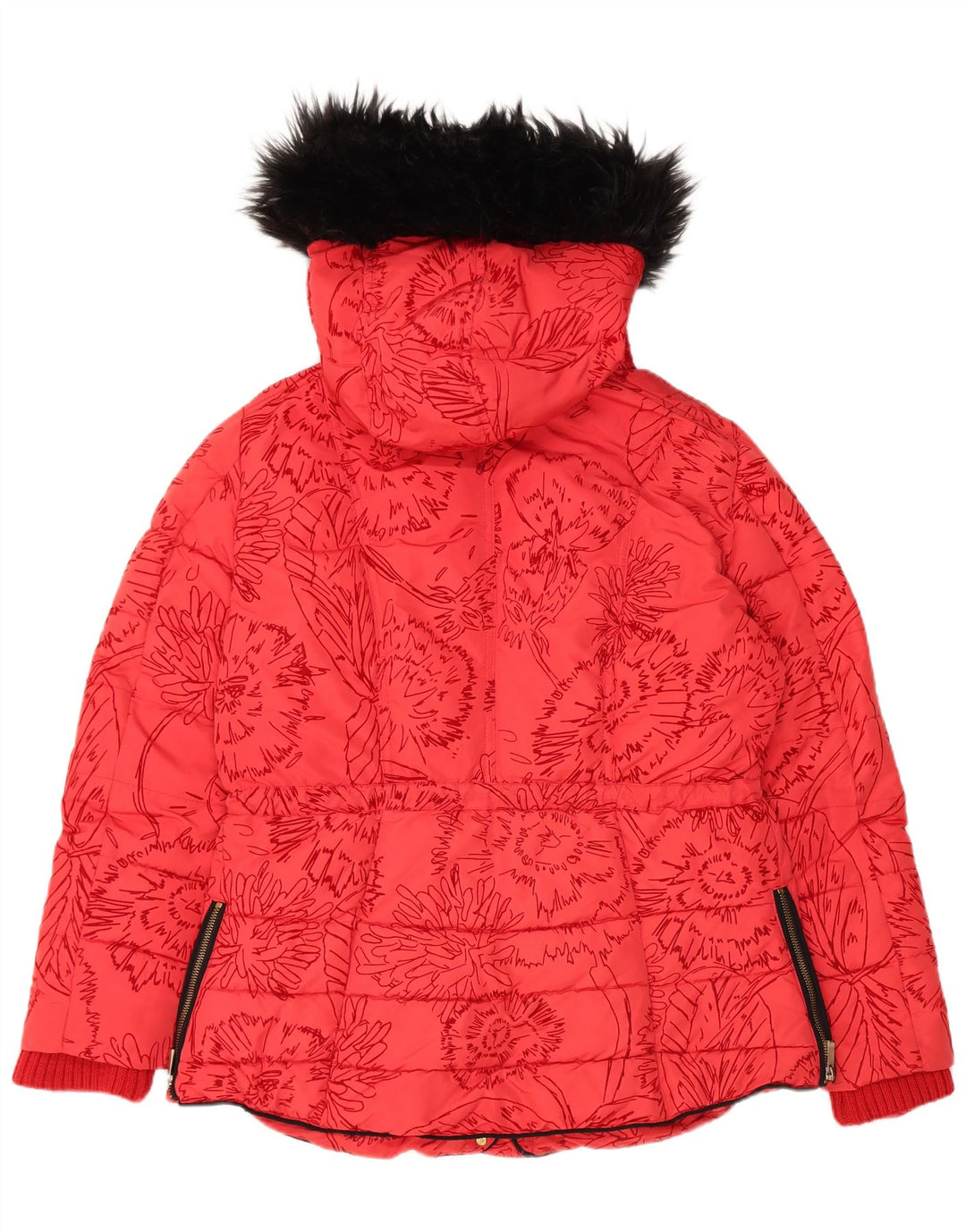 Giacca imbottita con cappuccio da donna Desigual EU 44 XL Poliestere rosso floreale
