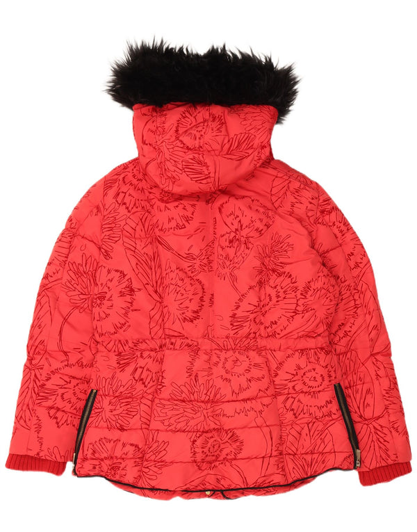 Giacca imbottita con cappuccio da donna Desigual EU 44 XL Poliestere rosso floreale
