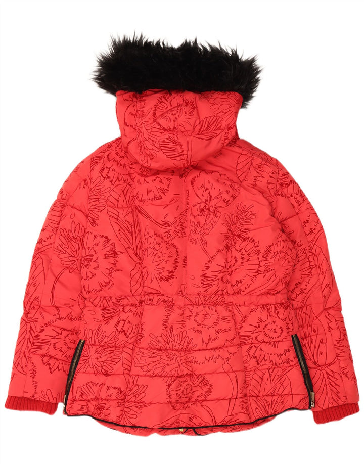 Giacca imbottita con cappuccio da donna Desigual EU 44 XL Poliestere rosso floreale