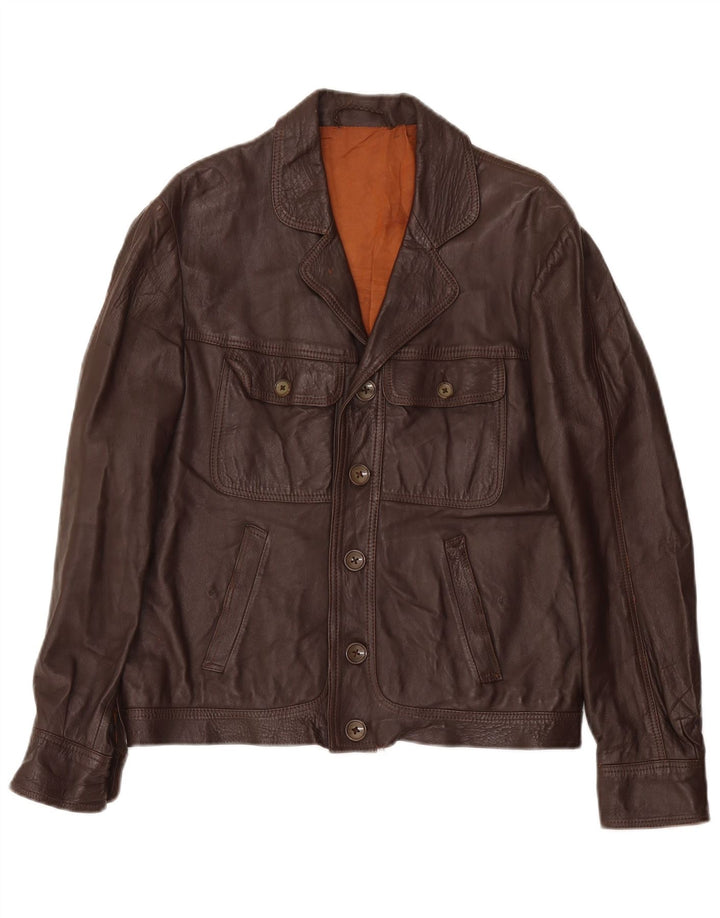Giacca in pelle vintage da uomo UK 36 piccola marrone