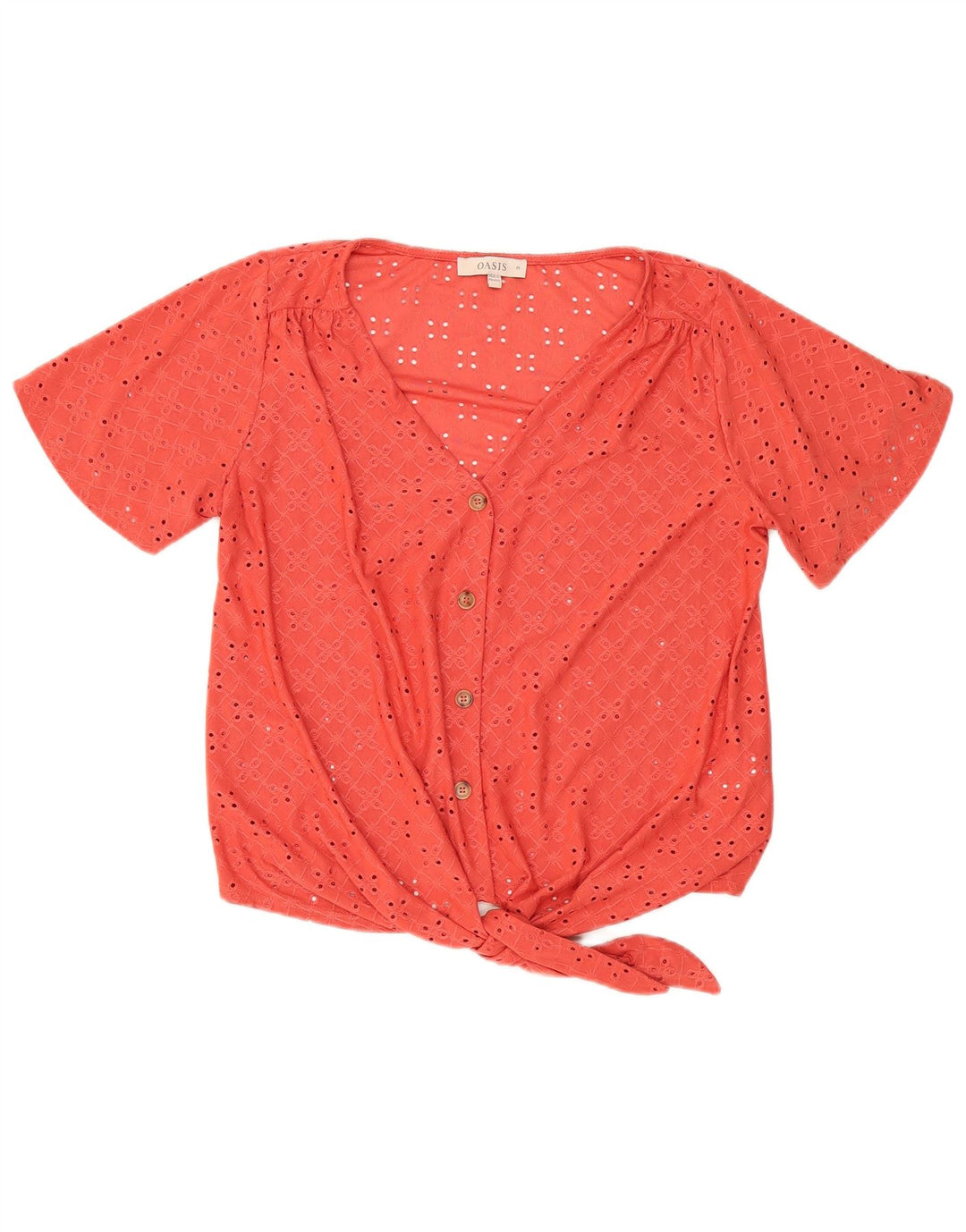 Oasis Camicia da donna a maniche corte con allacciatura sul davanti UK 14 Poliestere rosso medio