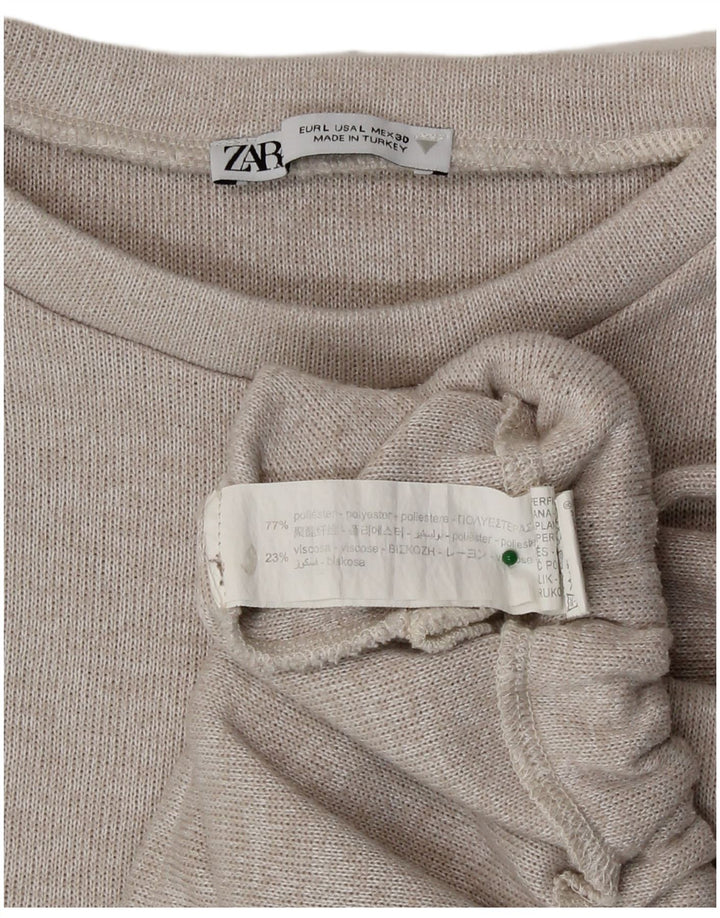 Top corto da donna Zara in camicetta UK 16 grande poliestere chiazzato grigio