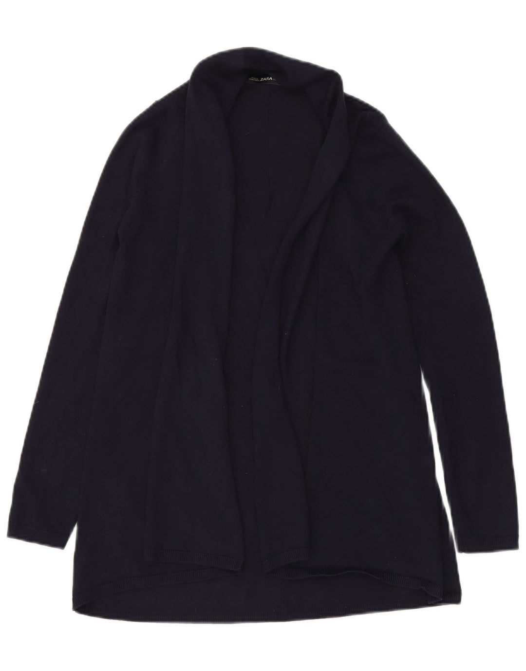 ZARA Maglione Cardigan Aperto da Donna a Linea Lunga UK 12 Medio Blu Navy