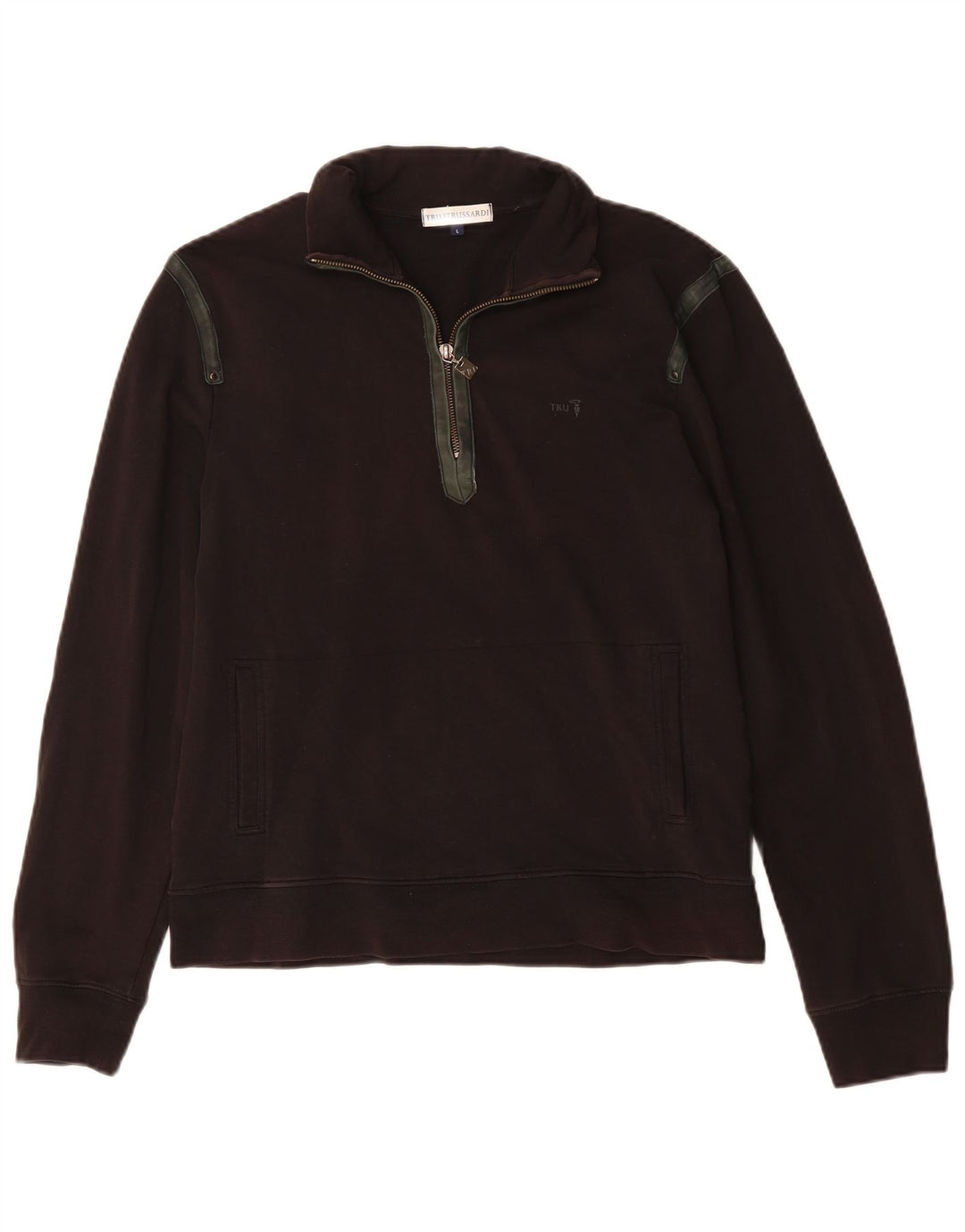 Felpa Donna Trussardi Zip Neck Maglia Large Nera in Cotone