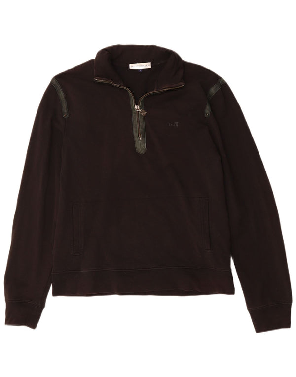 Felpa Donna Trussardi Zip Neck Maglia Large Nera in Cotone