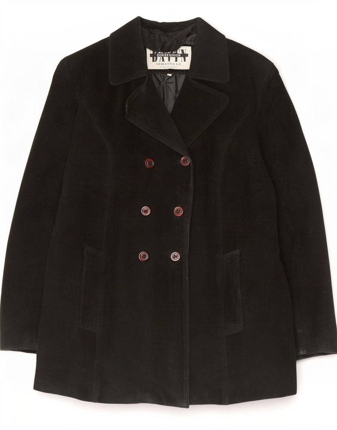 Cappotto doppiopetto in pelle scamosciata vestibilità ampia da donna Davin IT 44 medio nero
