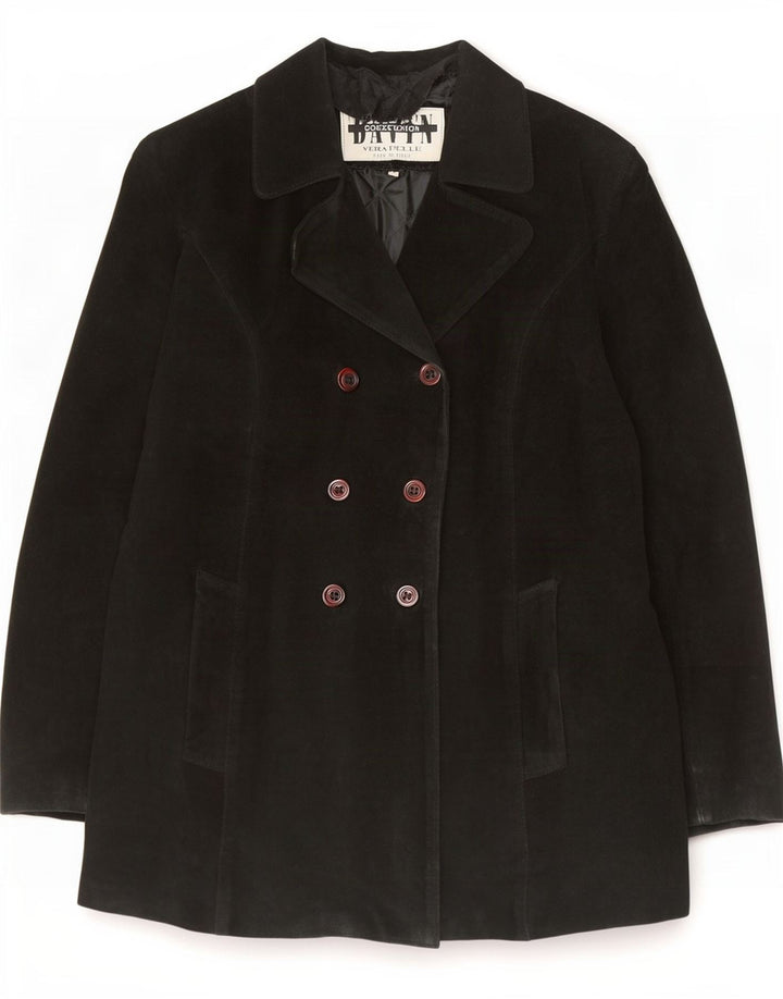 Cappotto doppiopetto in pelle scamosciata vestibilità ampia da donna Davin IT 44 medio nero