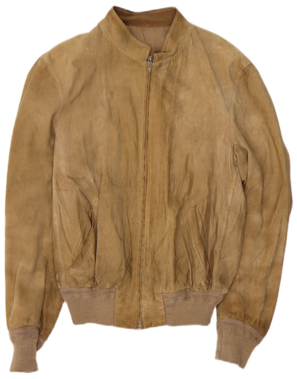Giubbotto bomber in pelle scamosciata da uomo VINTAGE UK 38 Pelle beige media