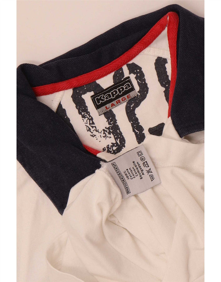 Polo grafica da uomo Kappa Large in cotone color block bianco