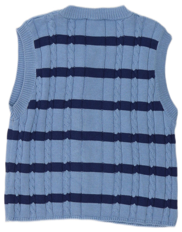 Maglione cardigan senza maniche corto da donna Zara UK 14 a righe blu medio