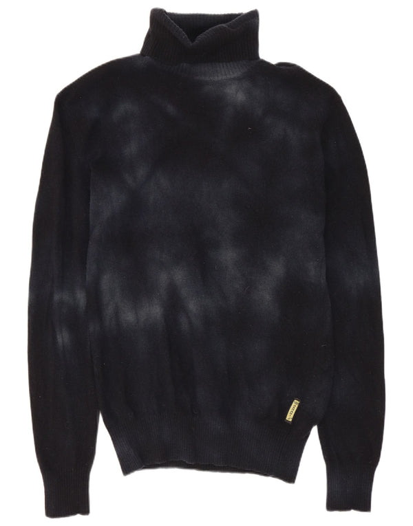 Armani Jeans Donna Maglione Maglione Collo Alto UK 10 Piccolo Blu Navy Tie Dye