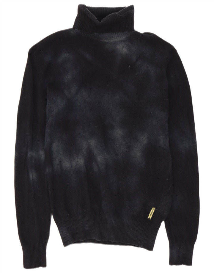 Armani Jeans Donna Maglione Maglione Collo Alto UK 10 Piccolo Blu Navy Tie Dye