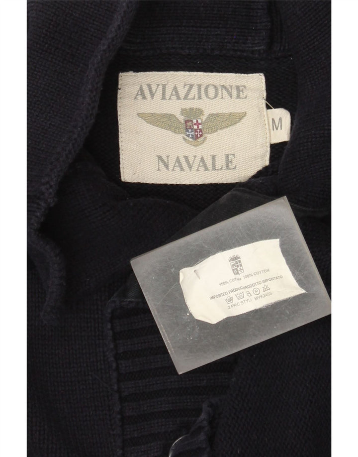 Maglione da uomo con collo abbottonato Aviazione Navale in cotone blu navy medio