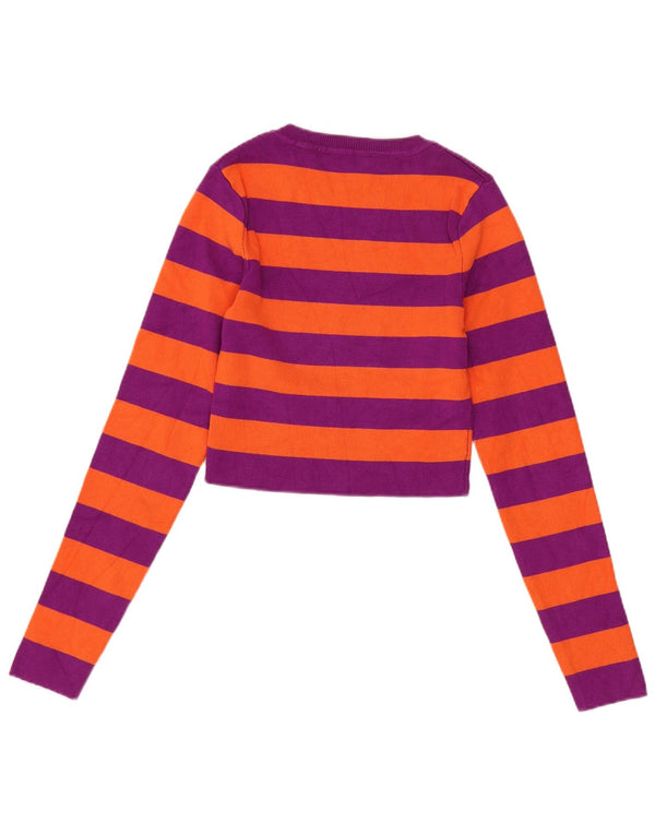 ZARA Maglione Corto da Donna con Scollo a Barca UK 8 Piccolo a Righe Viola