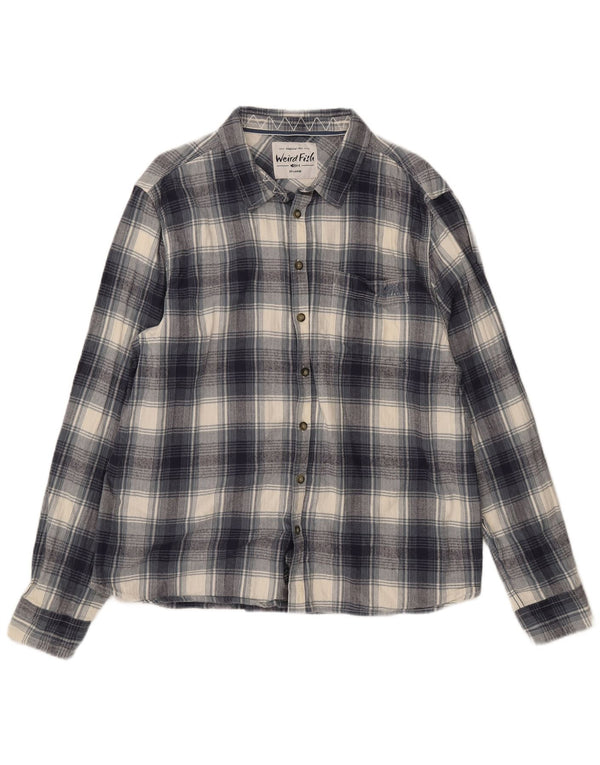 Camicia in flanella da uomo Weird Fish 2XL in cotone a quadri blu navy