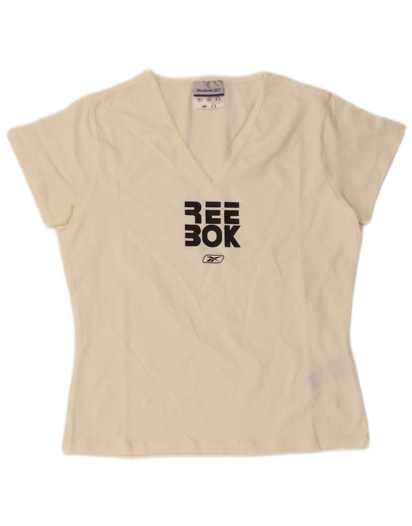 T-shirt grafica da donna Reebok Top UK 14 Large in cotone bianco sporco