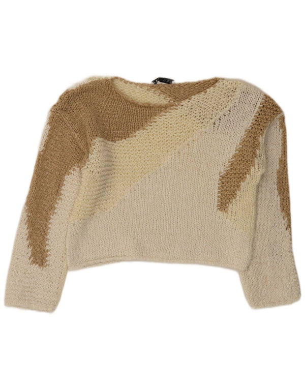 Maglione corto con scollo a barca da donna Zara UK 10 piccolo bianco color block