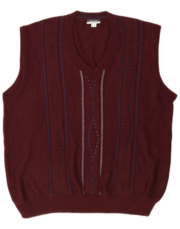 Canottiera vintage da uomo UK 46/48 2XL Lana geometrica bordeaux