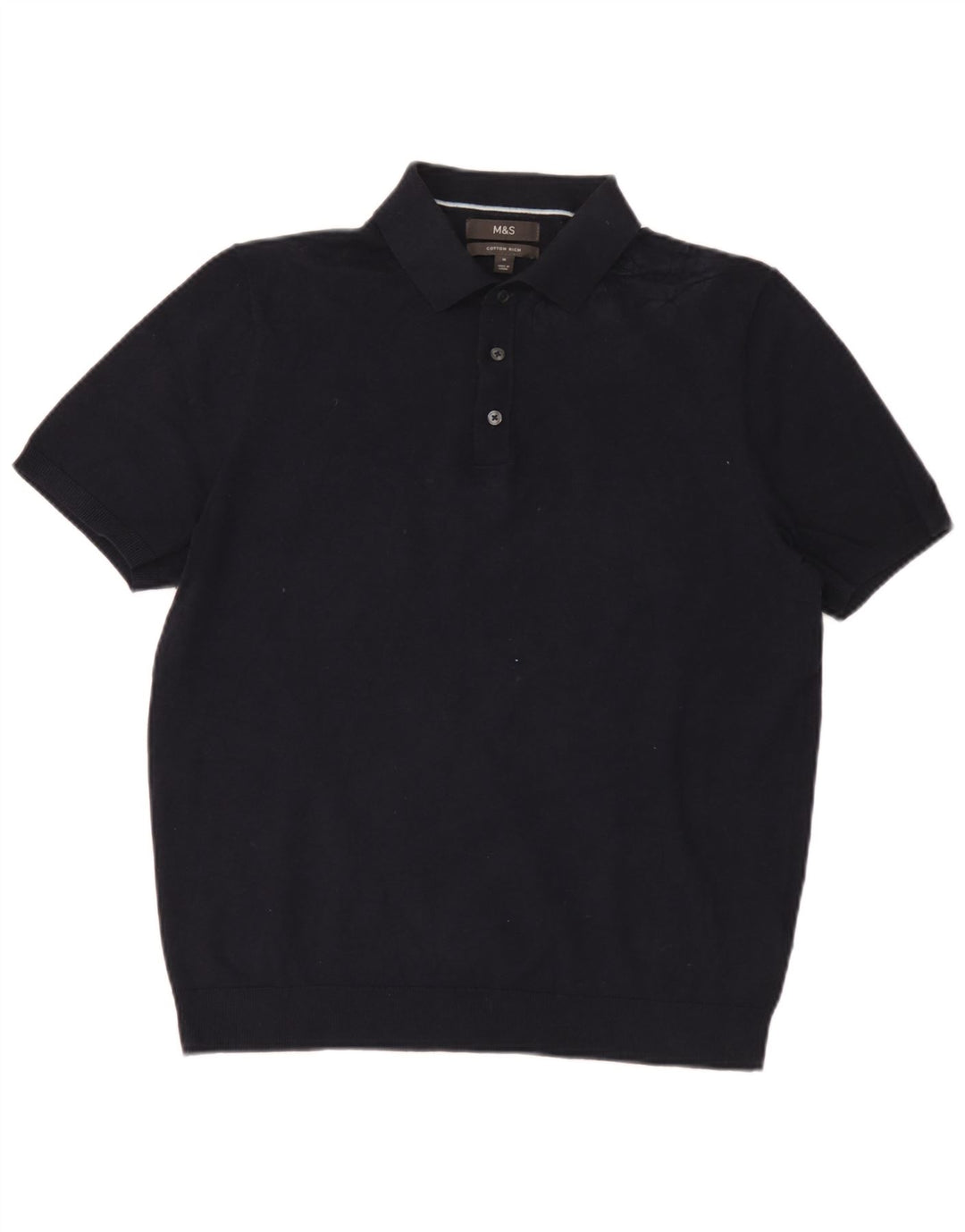 Maglione da uomo Marks & Spencer a maniche corte con collo a polo, blu navy medio