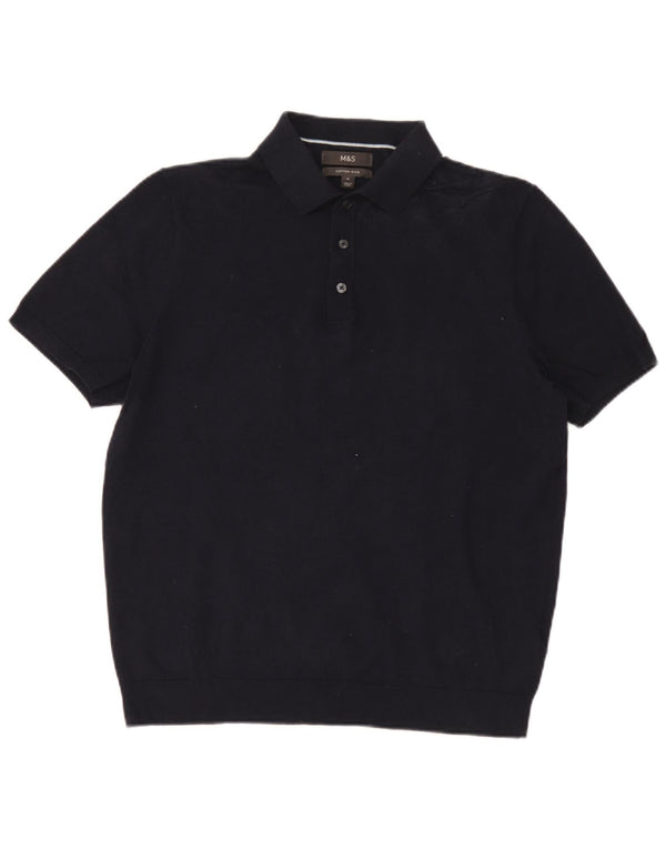 Maglione da uomo Marks & Spencer a maniche corte con collo a polo, blu navy medio