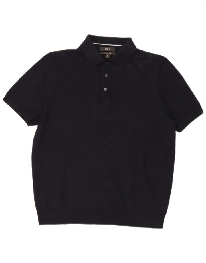 Maglione da uomo Marks & Spencer a maniche corte con collo a polo, blu navy medio