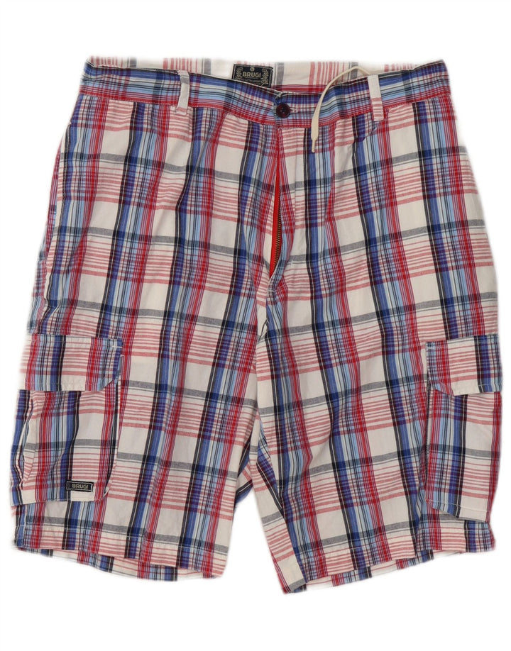 Pantaloncini cargo da uomo Brugi grandi W34 in cotone scozzese blu