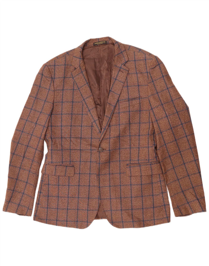 Giacca blazer da uomo a 1 bottone Marks & Spencer IT 54 2XL lana a quadri marrone