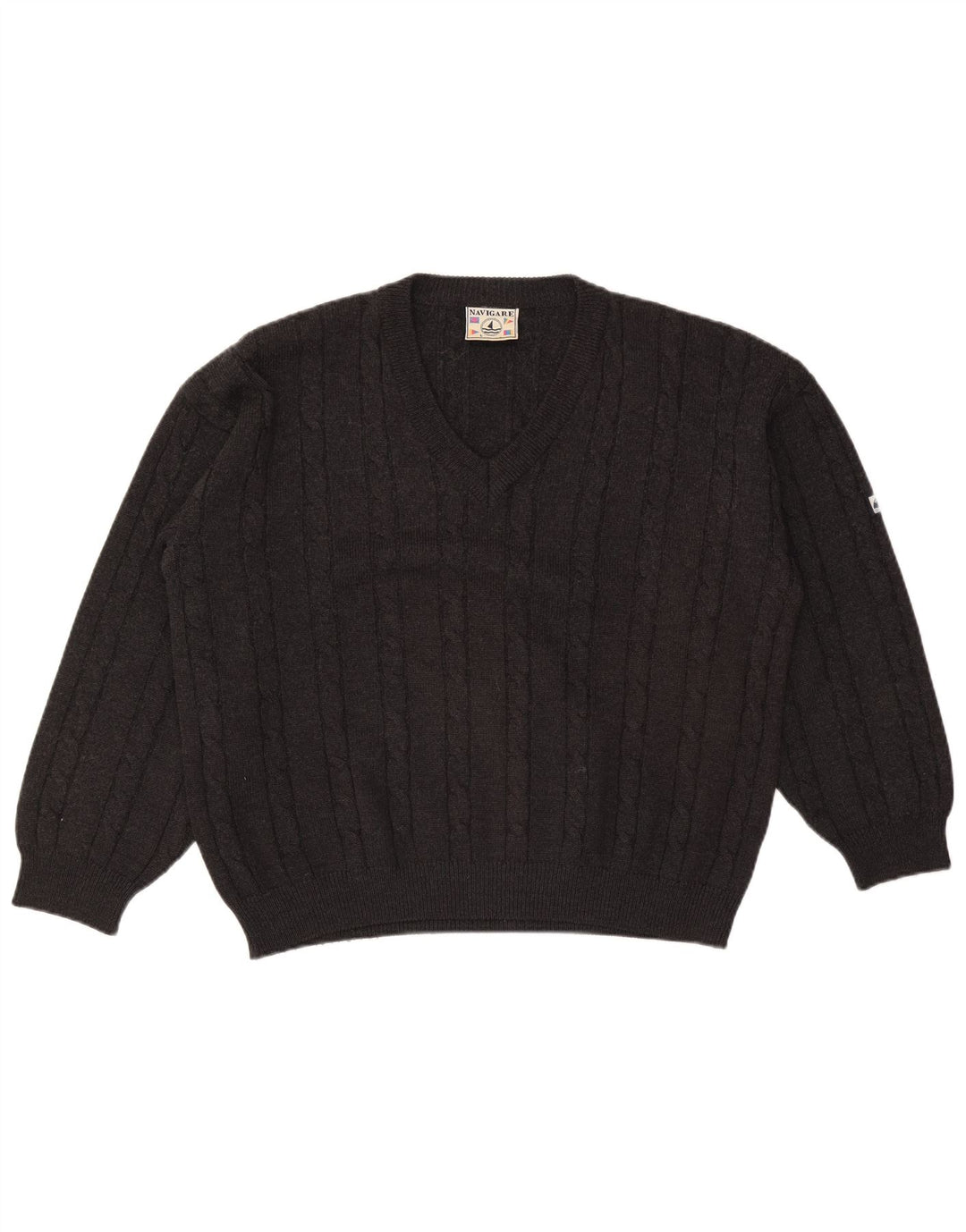 Maglione da uomo con scollo a V Navigare, grande, in lana grigia
