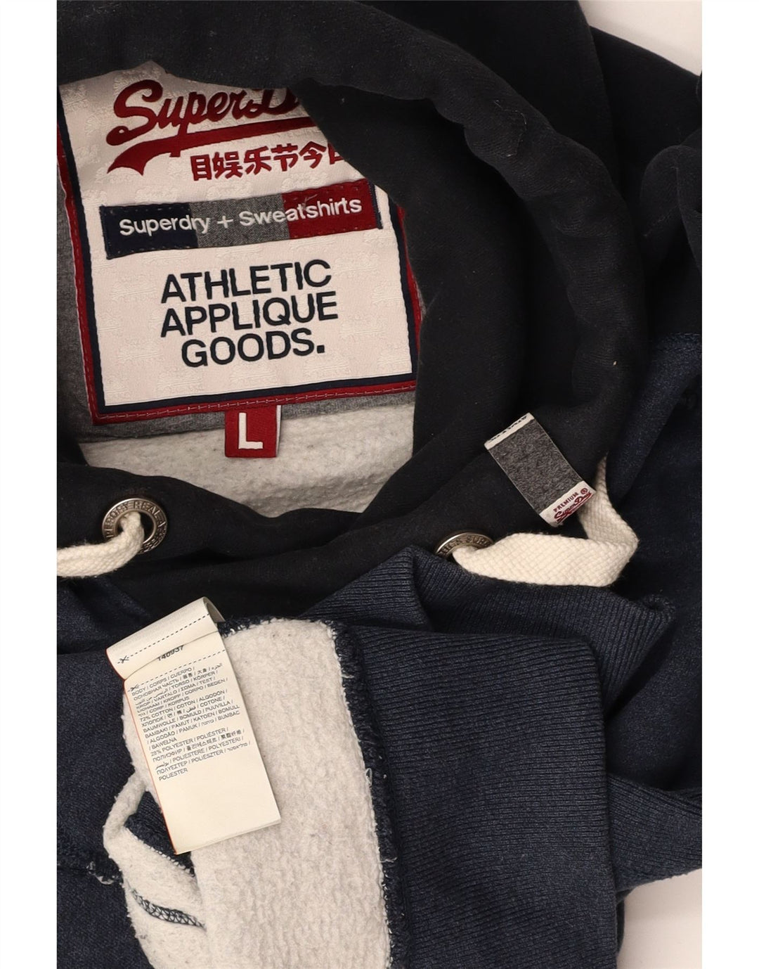 Maglione con cappuccio grafico da uomo SUPERDRY grande cotone color block blu navy