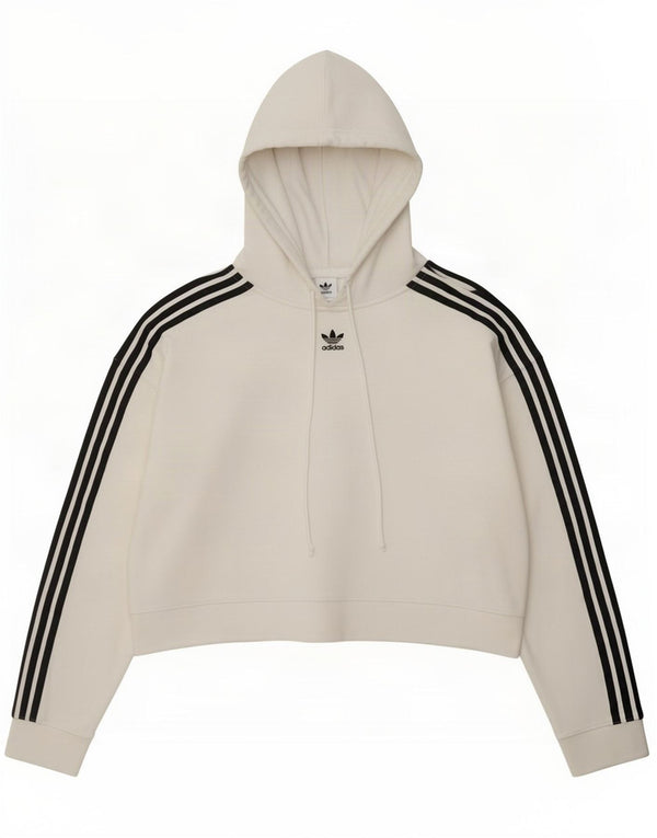 Adidas Womens Crop Hoodie Jumper UK 12 Medium White Cotton