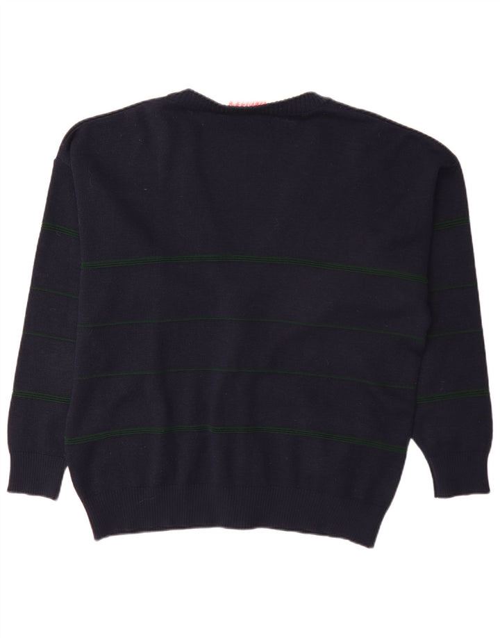 Maglione cardigan da uomo vintage XL blu navy a rombi/diamante