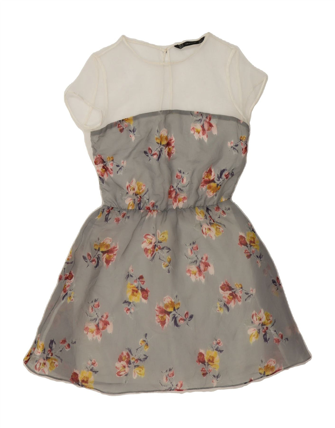 ZARA Womens A-Line Dress UK 6 XS Grey Floral Polyester Vintage Zara and Second-Hand Zara from Messina Hembry 